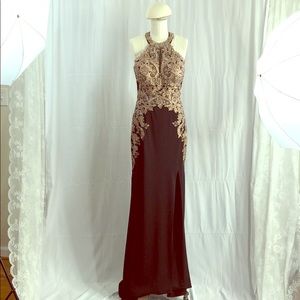 Gorgeous gold bedding black prom dress